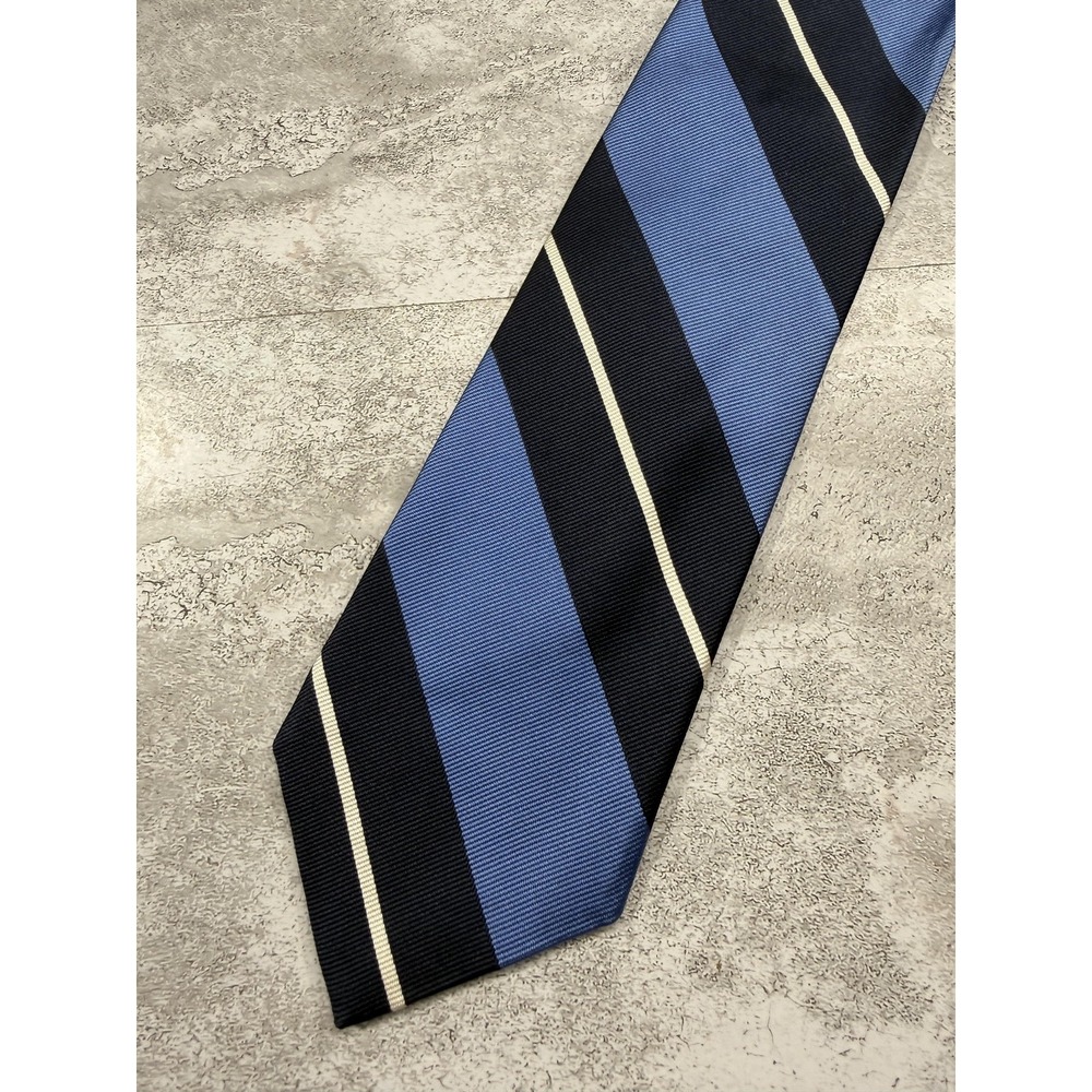 Breuer Tie Mens One Size Blue 100% Silk Striped Pointed Logo Necktie Italy